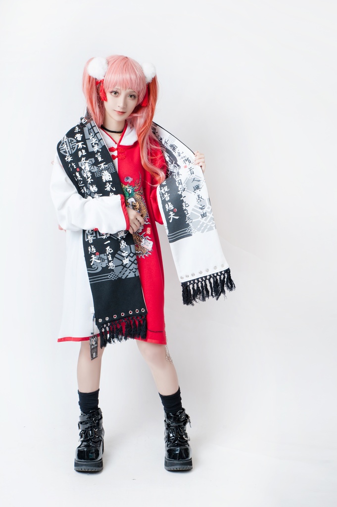 JillpunkオリジナルパンクKERA アニメファンタジー中華風書聖蘭亭序漢字書道タッセルリバーシプルチャイナスカーフマフラー圍巾 おしゃれ仮装 本格制服 男女兼用秋葉系防寒 保温 運動 遠足 旅行カッコいい