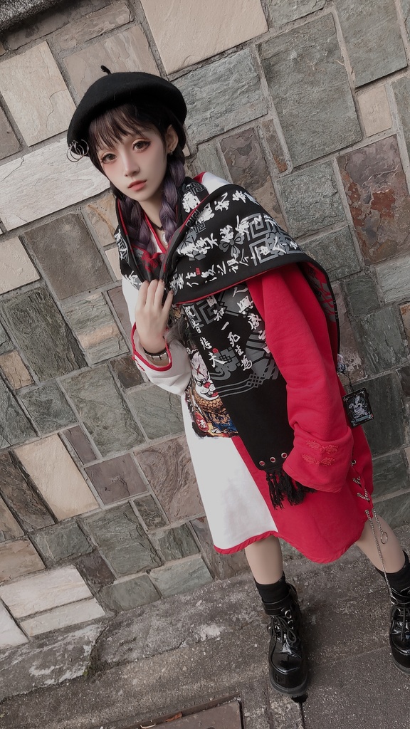 JillpunkオリジナルパンクKERA アニメファンタジー中華風書聖蘭亭序漢字書道タッセルリバーシプルチャイナスカーフマフラー圍巾 おしゃれ仮装 本格制服 男女兼用秋葉系防寒 保温 運動 遠足 旅行カッコいい