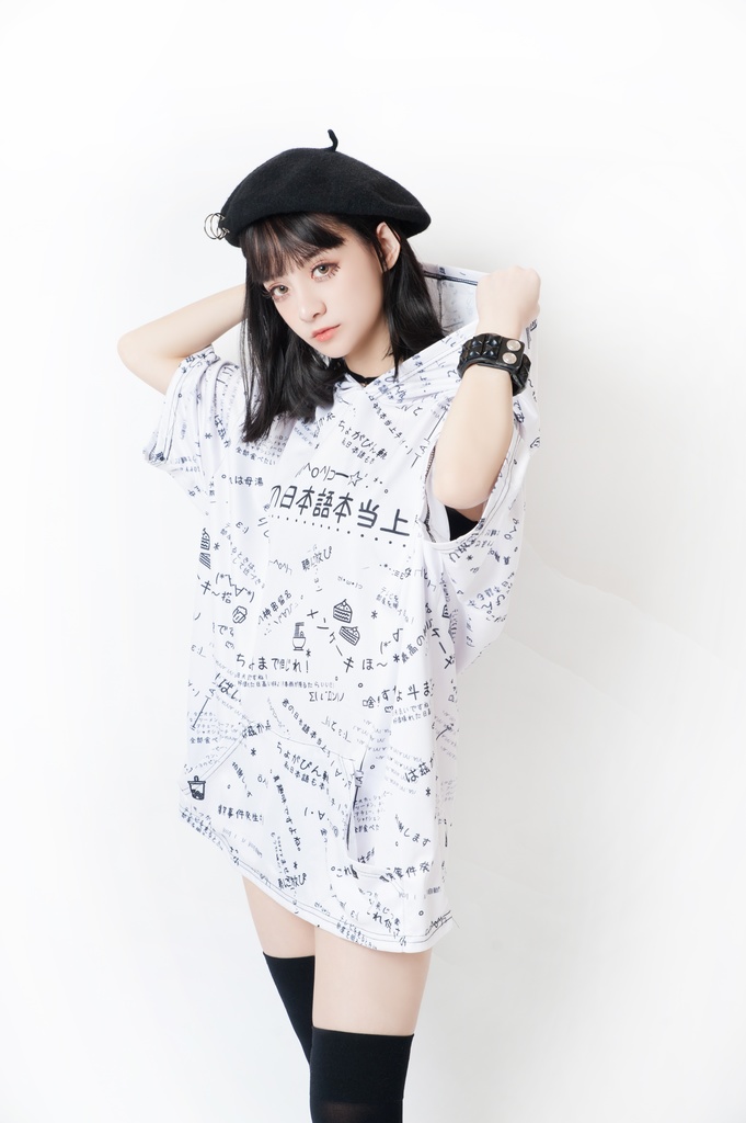 JillpunkオリジナルパンクKERA 偽日本語君の日本語本当上手超かわいいお宅顔文字仮名フルプリントゆったり長袖半袖スウェットパーカーフード付ジャケット メンズ レディー V系 おしゃれ大きいサイズ男女兼用ファッション秋葉系