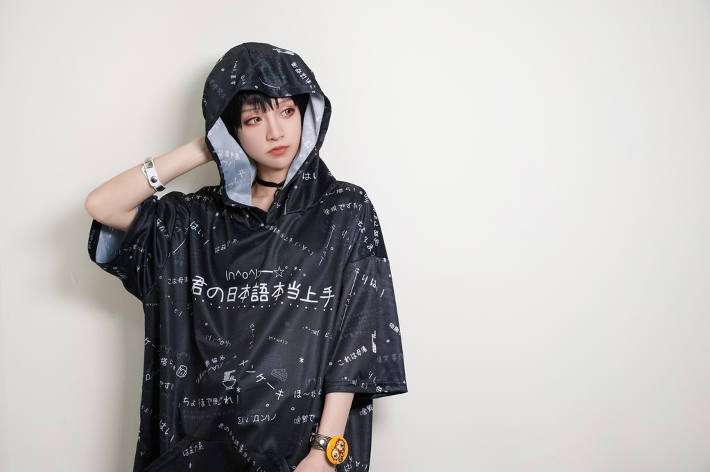 JillpunkオリジナルパンクKERA 偽日本語君の日本語本当上手超かわいいお宅顔文字仮名フルプリントゆったり長袖半袖スウェットパーカーフード付ジャケット メンズ レディー V系 おしゃれ大きいサイズ男女兼用ファッション秋葉系