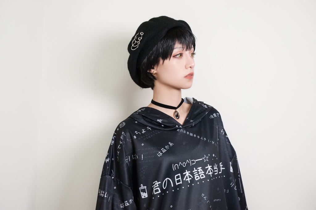 JillpunkオリジナルパンクKERA 偽日本語君の日本語本当上手超かわいいお宅顔文字仮名フルプリントゆったり長袖半袖スウェットパーカーフード付ジャケット メンズ レディー V系 おしゃれ大きいサイズ男女兼用ファッション秋葉系