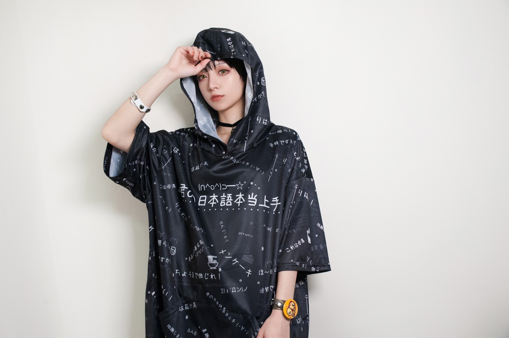 JillpunkオリジナルパンクKERA 偽日本語君の日本語本当上手超かわいいお宅顔文字仮名フルプリントゆったり長袖半袖スウェットパーカーフード付ジャケット メンズ レディー V系 おしゃれ大きいサイズ男女兼用ファッション秋葉系