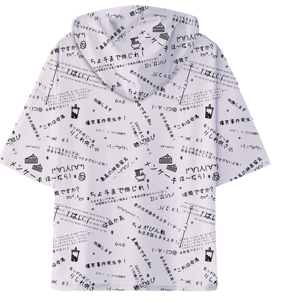 JillpunkオリジナルパンクKERA 偽日本語君の日本語本当上手超かわいいお宅顔文字仮名フルプリントゆったり長袖半袖スウェットパーカーフード付ジャケット メンズ レディー V系 おしゃれ大きいサイズ男女兼用ファッション秋葉系