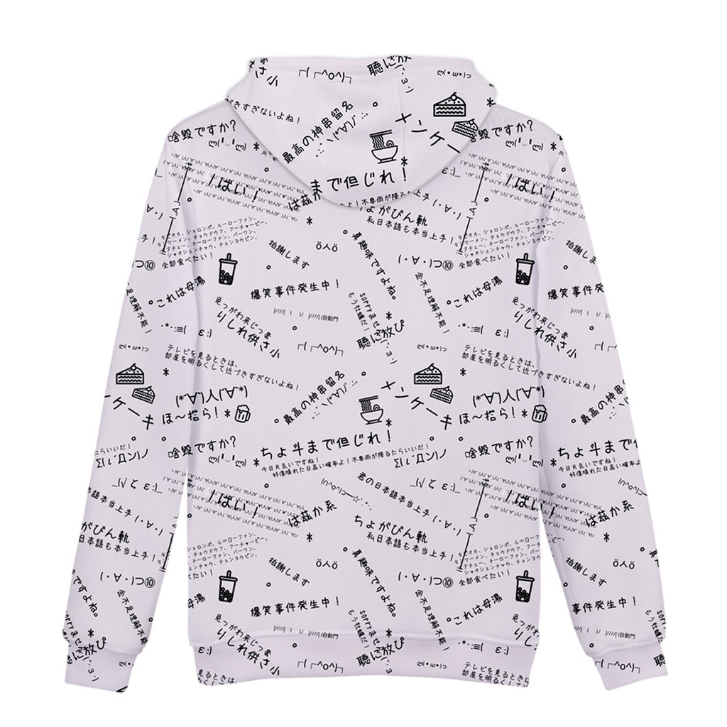 JillpunkオリジナルパンクKERA 偽日本語メンケーキ免客氣超かわいいお宅顔文字仮名フルプリントゆったり長袖半袖スウェットパーカーフード付ジャケット メンズ レディー V系 おしゃれ大きいサイズ男女兼用ファッション秋葉系