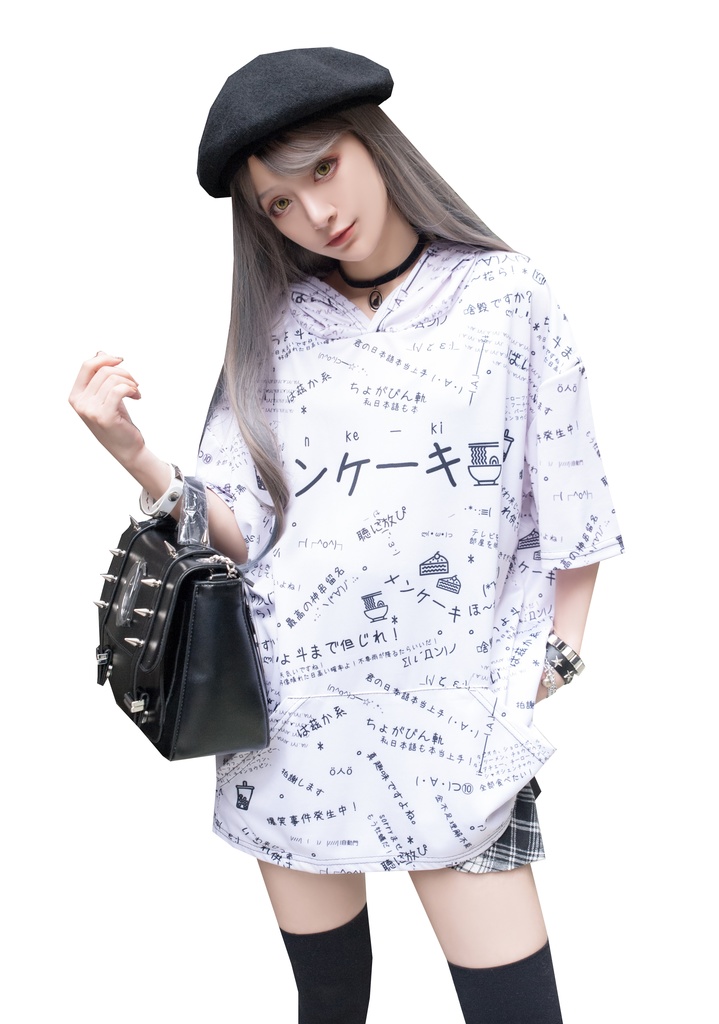 JillpunkオリジナルパンクKERA 偽日本語メンケーキ免客氣超かわいいお宅顔文字仮名フルプリントゆったり長袖半袖スウェットパーカーフード付ジャケット メンズ レディー V系 おしゃれ大きいサイズ男女兼用ファッション秋葉系