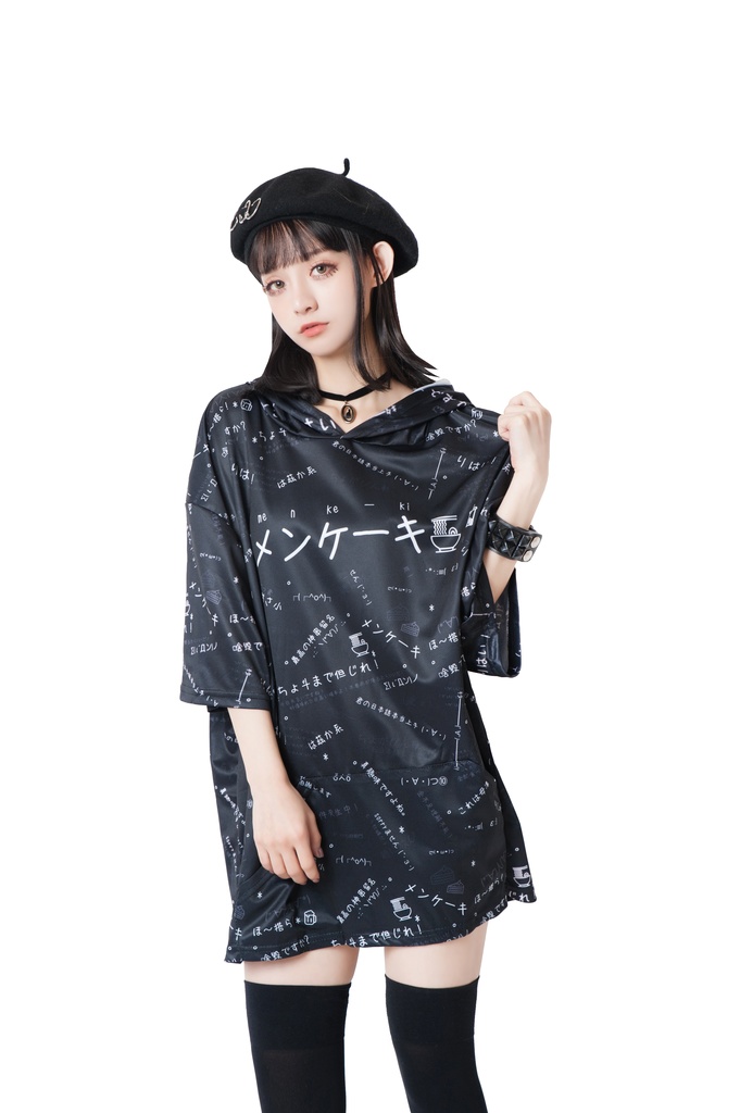 JillpunkオリジナルパンクKERA 偽日本語メンケーキ免客氣超かわいいお宅顔文字仮名フルプリントゆったり長袖半袖スウェットパーカーフード付ジャケット メンズ レディー V系 おしゃれ大きいサイズ男女兼用ファッション秋葉系