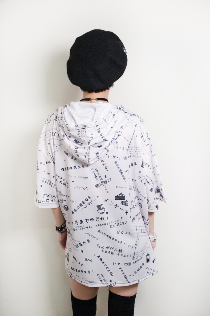 JillpunkオリジナルパンクKERA 偽日本語タピオカ珍珠奶茶超かわいいお宅顔文字仮名フルプリントゆったり長袖半袖スウェットパーカーフード付ジャケット メンズ レディー V系 おしゃれ大きいサイズ男女兼用ファッション秋葉系