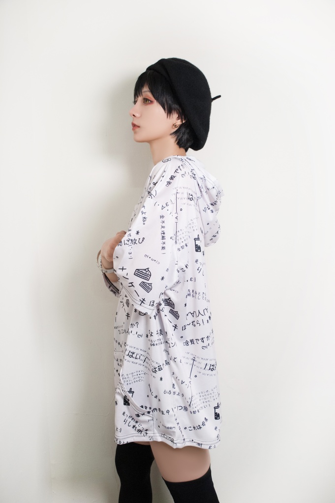 JillpunkオリジナルパンクKERA 偽日本語タピオカ珍珠奶茶超かわいいお宅顔文字仮名フルプリントゆったり長袖半袖スウェットパーカーフード付ジャケット メンズ レディー V系 おしゃれ大きいサイズ男女兼用ファッション秋葉系