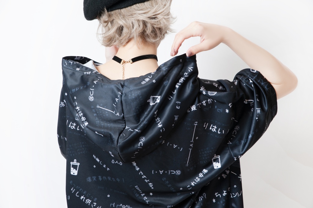 JillpunkオリジナルパンクKERA 偽日本語タピオカ珍珠奶茶超かわいいお宅顔文字仮名フルプリントゆったり長袖半袖スウェットパーカーフード付ジャケット メンズ レディー V系 おしゃれ大きいサイズ男女兼用ファッション秋葉系