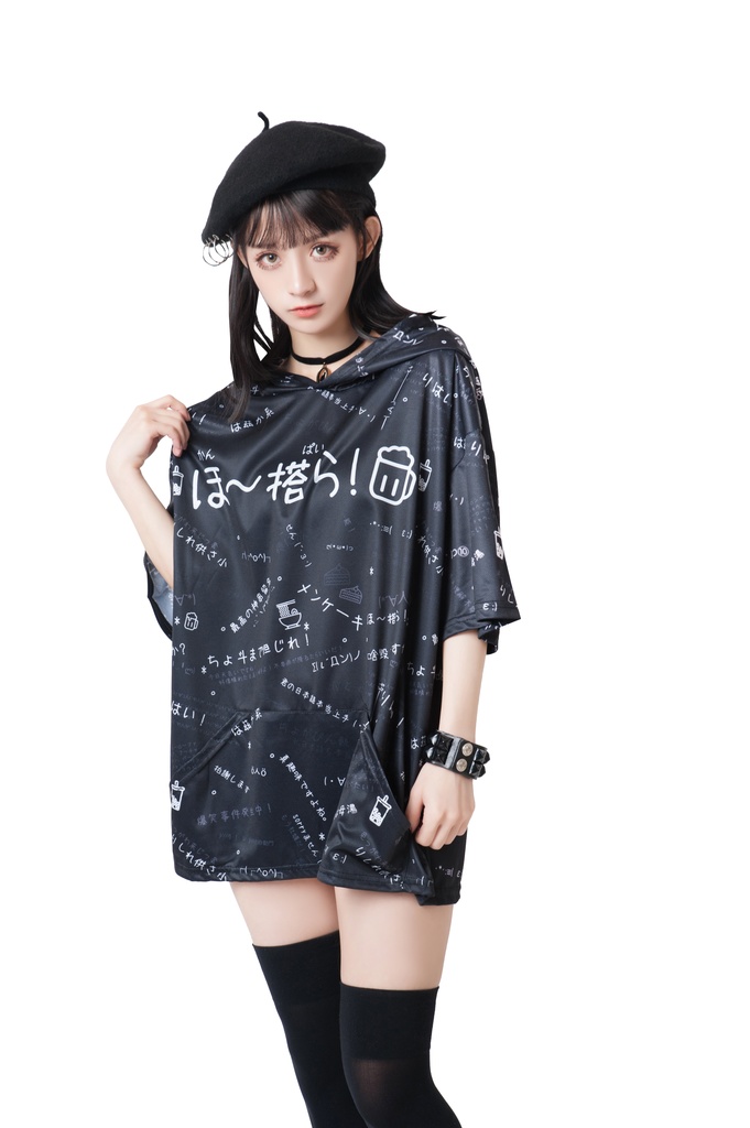 JillpunkオリジナルパンクKERA 偽日本語ほ~搭ら乾杯ら超かわいいお宅顔文字仮名フルプリントゆったり長袖半袖スウェットパーカーフード付ジャケット メンズ レディー V系 おしゃれ大きいサイズ男女兼用ファッション秋葉系