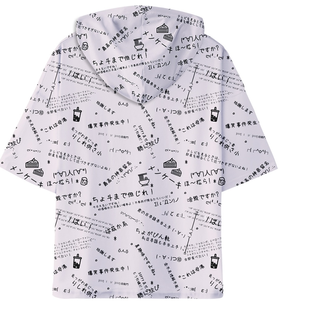 JillpunkオリジナルパンクKERA 偽日本語聴に放ぴ=聽你放屁超かわいいお宅顔文字仮名フルプリントゆったり長袖半袖スウェットパーカーフード付ジャケット メンズ レディー V系 おしゃれ大きいサイズ男女兼用ファッション秋葉系