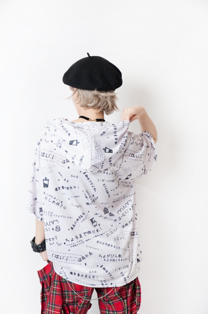 JillpunkオリジナルパンクKERA 偽日本語聴に放ぴ=聽你放屁超かわいいお宅顔文字仮名フルプリントゆったり長袖半袖スウェットパーカーフード付ジャケット メンズ レディー V系 おしゃれ大きいサイズ男女兼用ファッション秋葉系