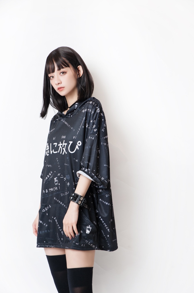 JillpunkオリジナルパンクKERA 偽日本語聴に放ぴ=聽你放屁超かわいいお宅顔文字仮名フルプリントゆったり長袖半袖スウェットパーカーフード付ジャケット メンズ レディー V系 おしゃれ大きいサイズ男女兼用ファッション秋葉系