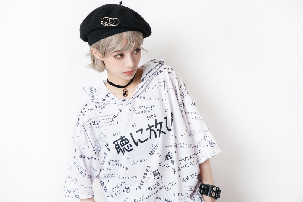 JillpunkオリジナルパンクKERA 偽日本語聴に放ぴ=聽你放屁超かわいいお宅顔文字仮名フルプリントゆったり長袖半袖スウェットパーカーフード付ジャケット メンズ レディー V系 おしゃれ大きいサイズ男女兼用ファッション秋葉系