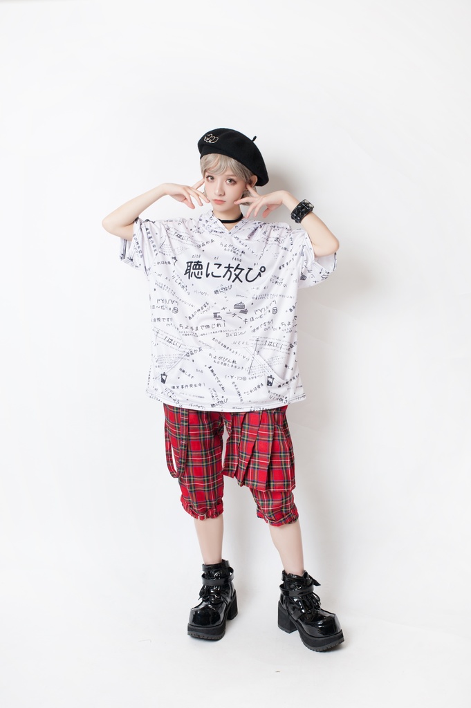 JillpunkオリジナルパンクKERA 偽日本語聴に放ぴ=聽你放屁超かわいいお宅顔文字仮名フルプリントゆったり長袖半袖スウェットパーカーフード付ジャケット メンズ レディー V系 おしゃれ大きいサイズ男女兼用ファッション秋葉系