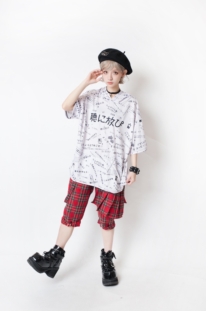 JillpunkオリジナルパンクKERA 偽日本語聴に放ぴ=聽你放屁超かわいいお宅顔文字仮名フルプリントゆったり長袖半袖スウェットパーカーフード付ジャケット メンズ レディー V系 おしゃれ大きいサイズ男女兼用ファッション秋葉系