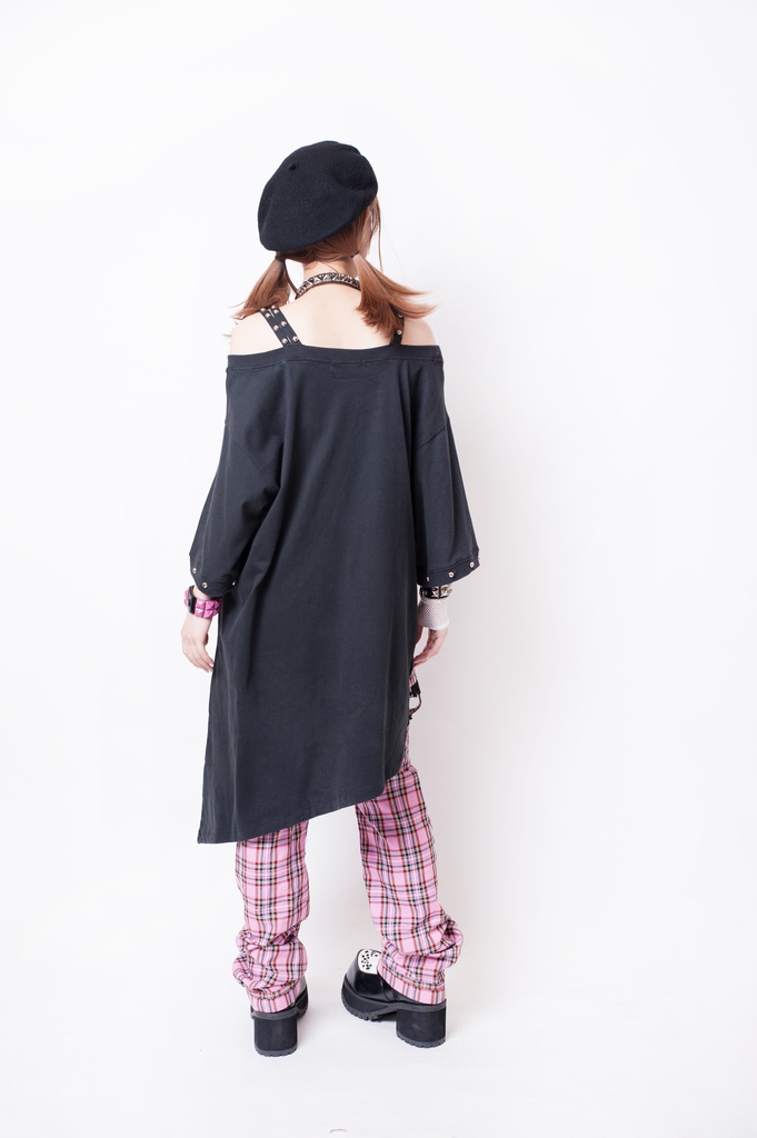 JillpunkオリジナルKERA メメントモリMemento moriガーゴイル悪魔聖堂ボートネックオフショルダーTシャツカットソー セクシーワンピースチェーン付きアシンメトリーチュニック メンズ レディー V系おしゃれ男女兼用ファッションゴシックカッコいい