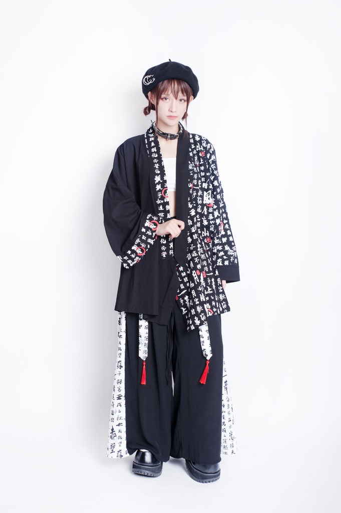 JillpunkオリジナルパンクKERA 武侠伝赤壁賦書道漢字プリントゆったり現代中華旗装チャイナトップジャケットブレザーOversizeオーバーサイズ メンズ レディーズ おしゃれ男女兼用ファッション秋葉系カッコいいコスプレ服COSPLAY