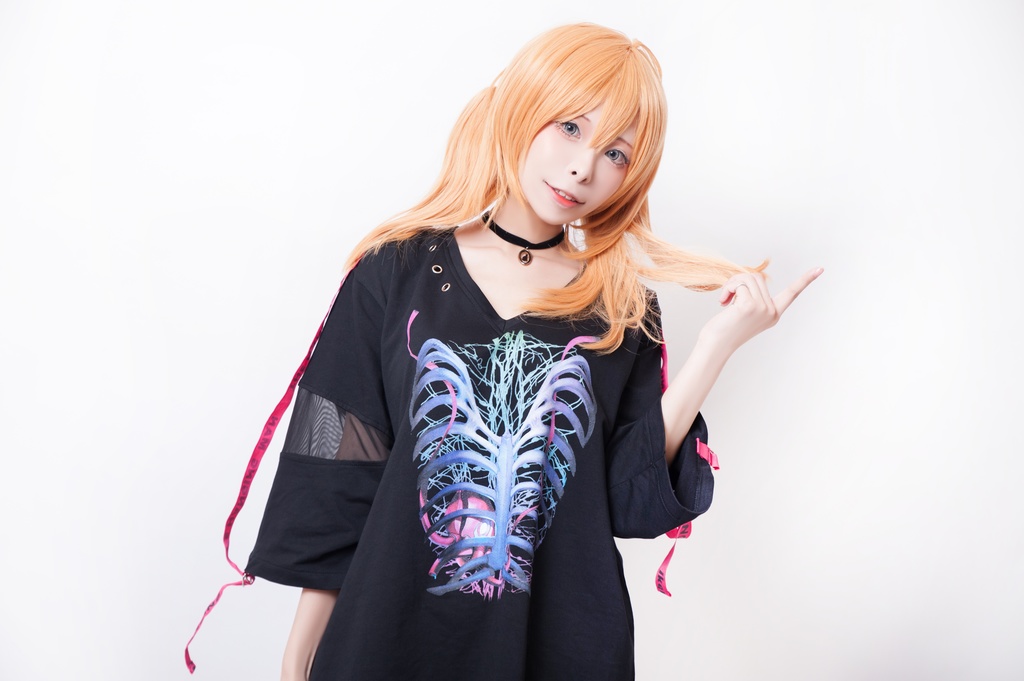 JillpunkオリジナルパンクKERA 吊るし人肋骨プリント漁網半袖蛍光ストラップVネックゆったりTシャツカットソー メンズ レディーズ おしゃれ男女兼用ファッション秋葉系カッコいい