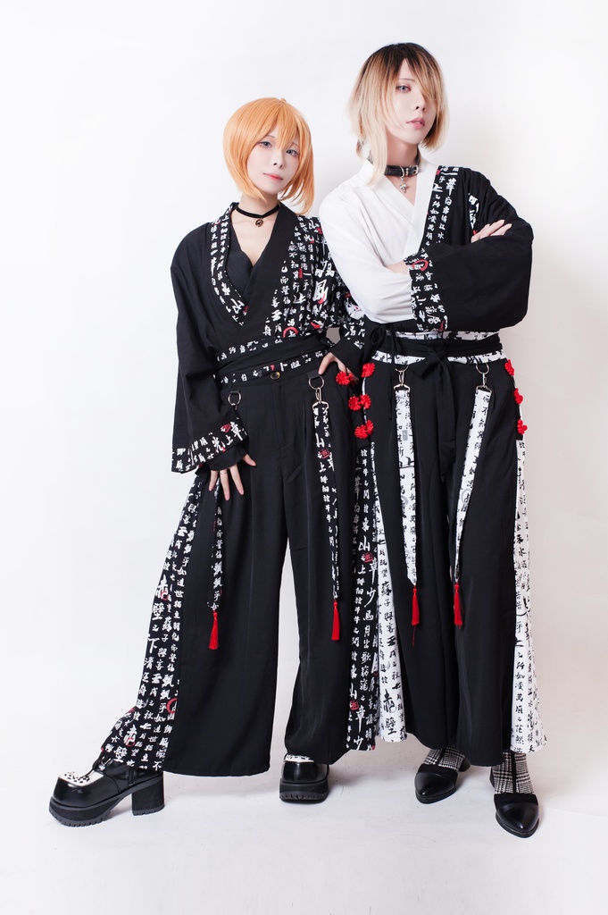 JillpunkオリジナルパンクKERA 武侠伝赤壁賦書道漢字プリントゆったりワイドタッセル剣道パンツズボン メンズ レディーズ おしゃれ男女兼用ファッション秋葉系カッコいいコスプレ服COSPLAY