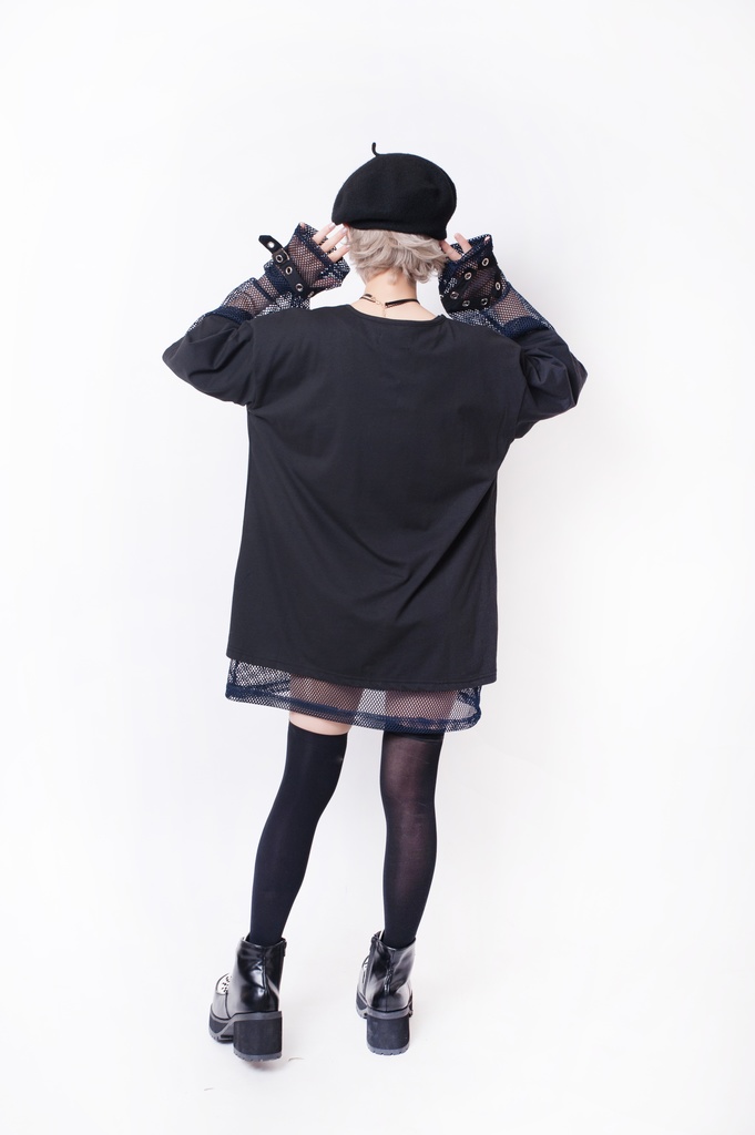 JillpunkオリジナルKERA 透け透けフィッシュネット魚網長袖ゆったりTシャツ セクシー五角星チャーム付き薄手カットソー メンズ レディー V系おしゃれ男女兼用ファッションゴシックカッコいいパンクロック