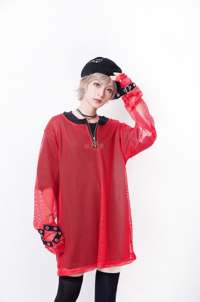 JillpunkオリジナルKERA 透け透けフィッシュネット魚網長袖ゆったりTシャツ セクシー五角星チャーム付き薄手カットソー メンズ レディー V系おしゃれ男女兼用ファッションゴシックカッコいいパンクロック