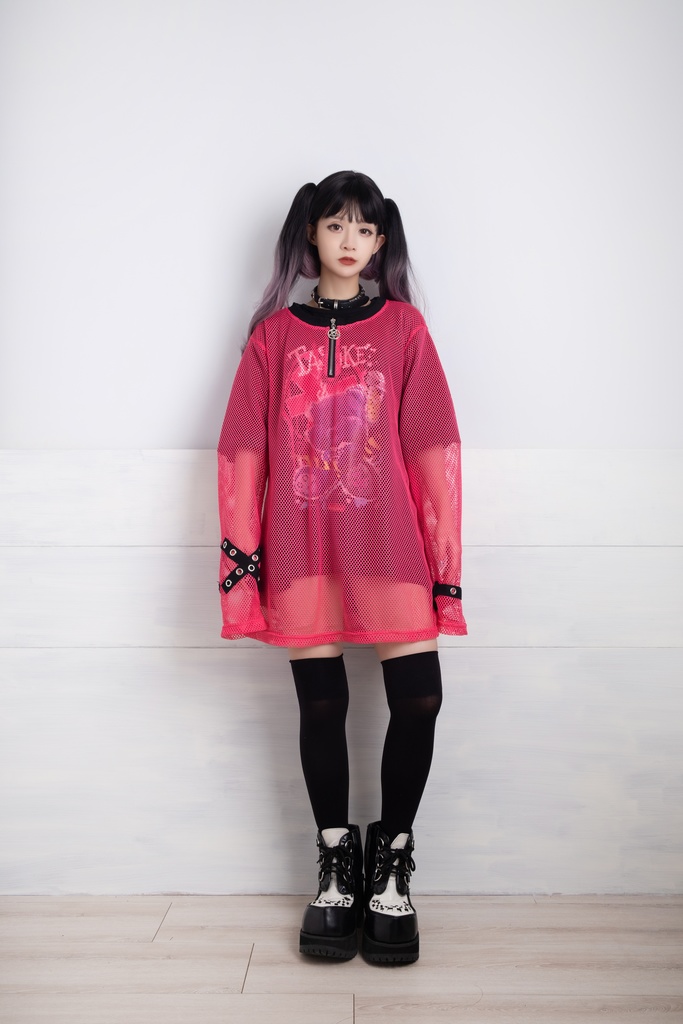 JillpunkオリジナルKERA 透け透けフィッシュネット魚網長袖ゆったりTシャツ セクシー五角星チャーム付き薄手カットソー メンズ レディー V系おしゃれ男女兼用ファッションゴシックカッコいいパンクロック