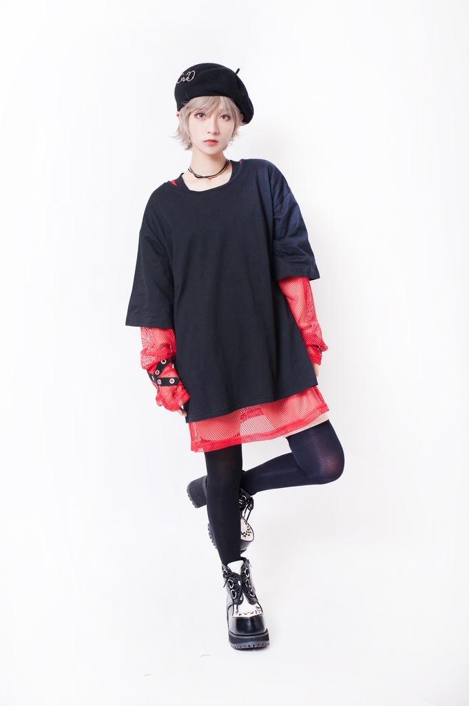 JillpunkオリジナルKERA 透け透けフィッシュネット魚網長袖ゆったりTシャツ セクシー五角星チャーム付き薄手カットソー メンズ レディー V系おしゃれ男女兼用ファッションゴシックカッコいいパンクロック