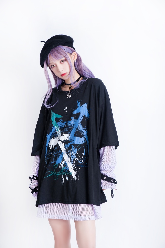 JillpunkオリジナルKERA 透け透けフィッシュネット魚網長袖ゆったりTシャツ セクシー五角星チャーム付き薄手カットソー メンズ レディー V系おしゃれ男女兼用ファッションゴシックカッコいいパンクロック