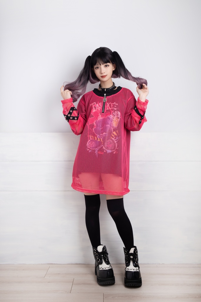 JillpunkオリジナルKERA 透け透けフィッシュネット魚網長袖ゆったりTシャツ セクシー五角星チャーム付き薄手カットソー メンズ レディー V系おしゃれ男女兼用ファッションゴシックカッコいいパンクロック