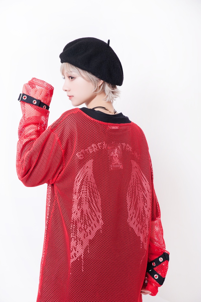 JillpunkオリジナルKERA 透け透けフィッシュネット魚網長袖ゆったりTシャツ セクシー五角星チャーム付き薄手カットソー メンズ レディー V系おしゃれ男女兼用ファッションゴシックカッコいいパンクロック