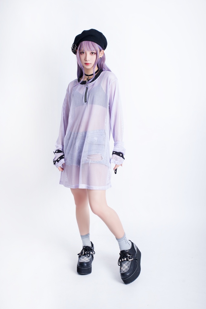 JillpunkオリジナルKERA 透け透けフィッシュネット魚網長袖ゆったりTシャツ セクシー五角星チャーム付き薄手カットソー メンズ レディー V系おしゃれ男女兼用ファッションゴシックカッコいいパンクロック