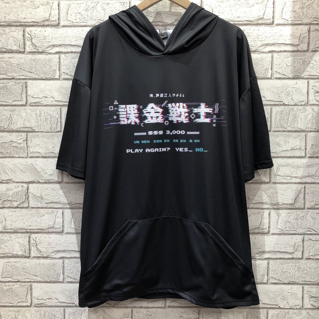 JillpunkオリジナルスタイルKERA 課金戦士神選使懐古レトロドット絵プリントゆったり半袖パーカー メンズ レディーズ おしゃれ男女兼用ファッション秋葉系カッコいい