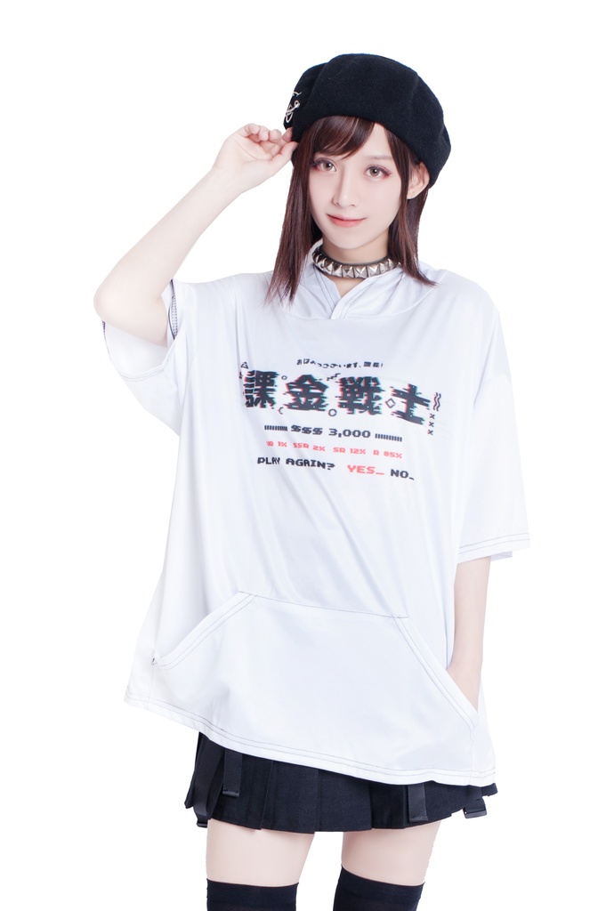 JillpunkオリジナルスタイルKERA 課金戦士神選使懐古レトロドット絵プリントゆったり半袖パーカー メンズ レディーズ おしゃれ男女兼用ファッション秋葉系カッコいい