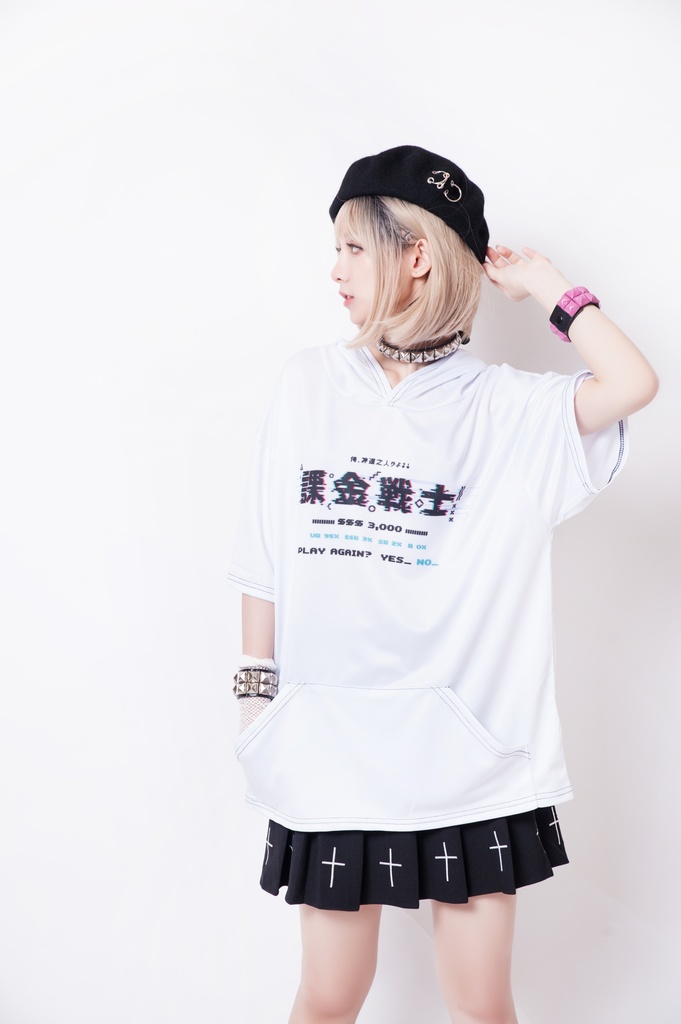 JillpunkオリジナルスタイルKERA 課金戦士神選使懐古レトロドット絵プリントゆったり半袖パーカー メンズ レディーズ おしゃれ男女兼用ファッション秋葉系カッコいい