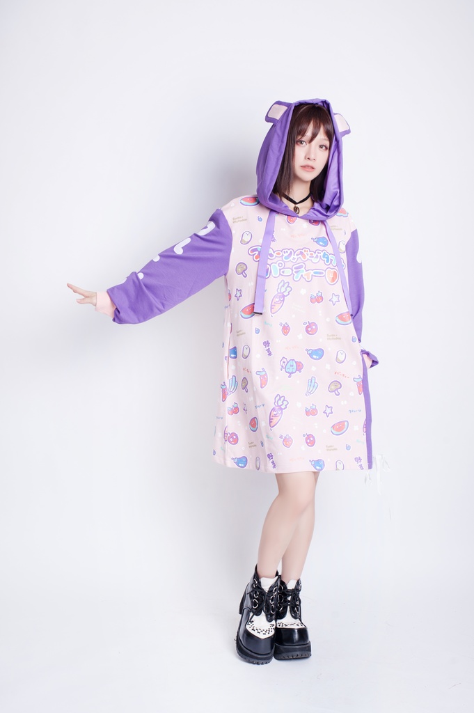 JillpunkオリジナルスタイルKERA フルーツベジたべるパーティー野菜熊熊耳マスコットプリントゆったり長袖パーカー メンズ レディーズ おしゃれ男女兼用ファッション秋葉系可愛い萌え