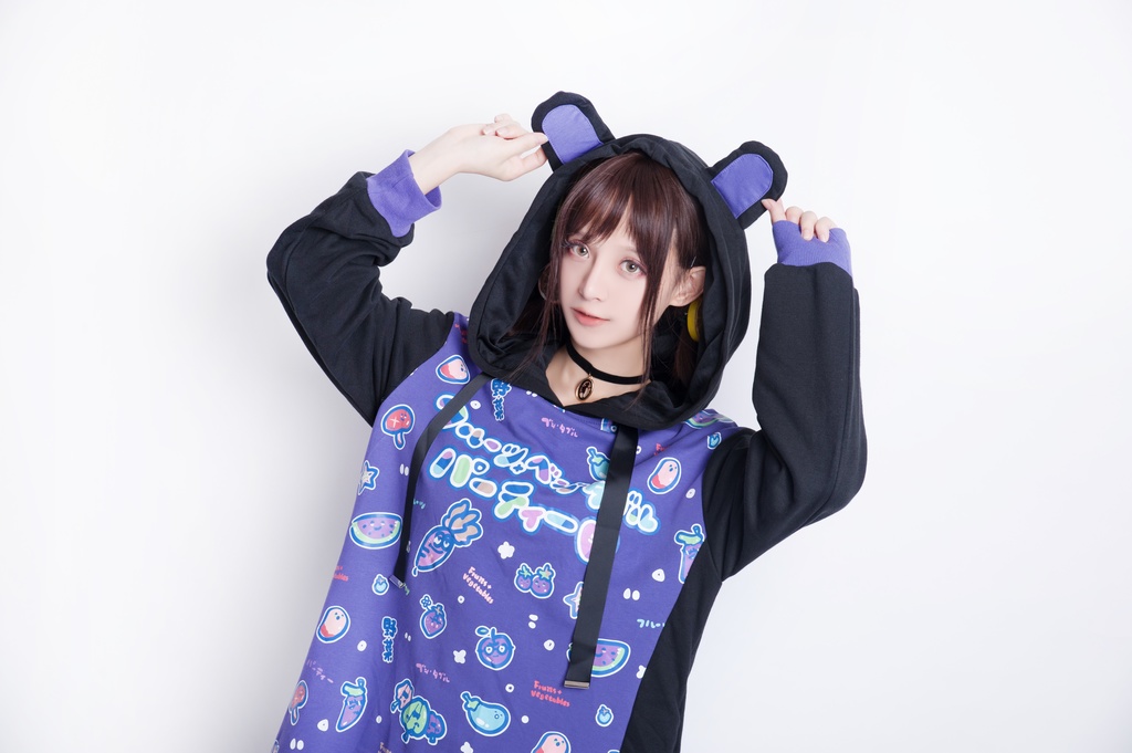 JillpunkオリジナルスタイルKERA フルーツベジたべるパーティー野菜熊熊耳マスコットプリントゆったり長袖パーカー メンズ レディーズ おしゃれ男女兼用ファッション秋葉系可愛い萌え