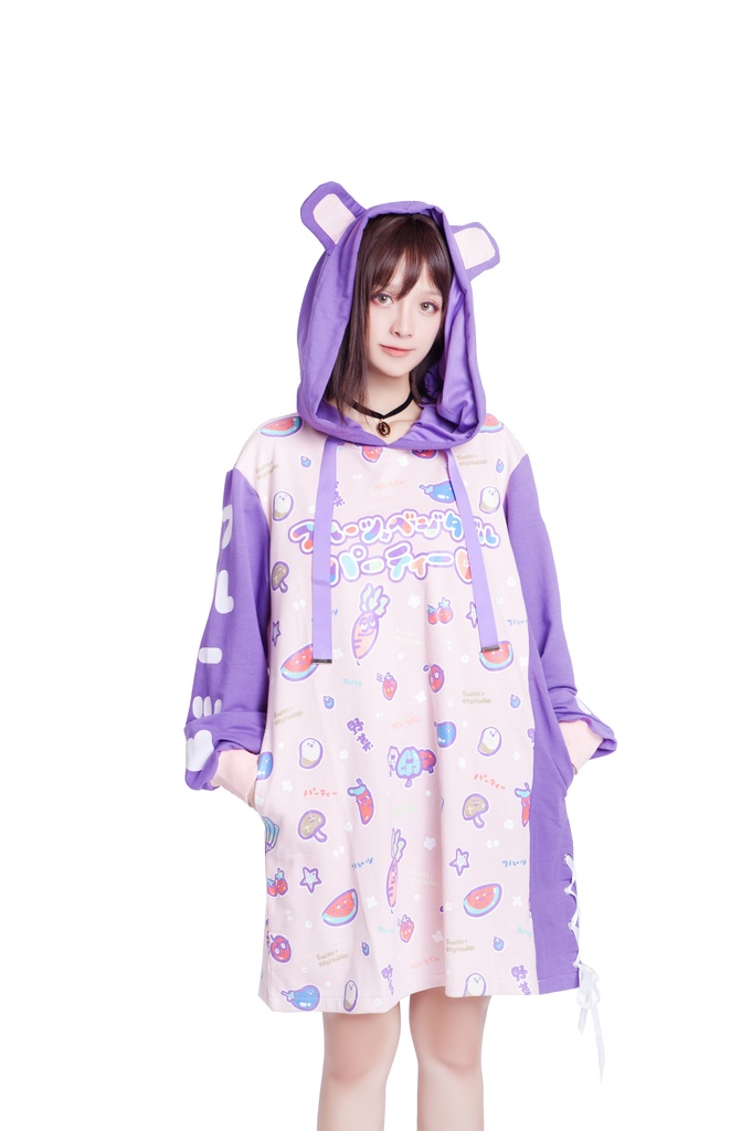 JillpunkオリジナルスタイルKERA フルーツベジたべるパーティー野菜熊熊耳マスコットプリントゆったり長袖パーカー メンズ レディーズ おしゃれ男女兼用ファッション秋葉系可愛い萌え