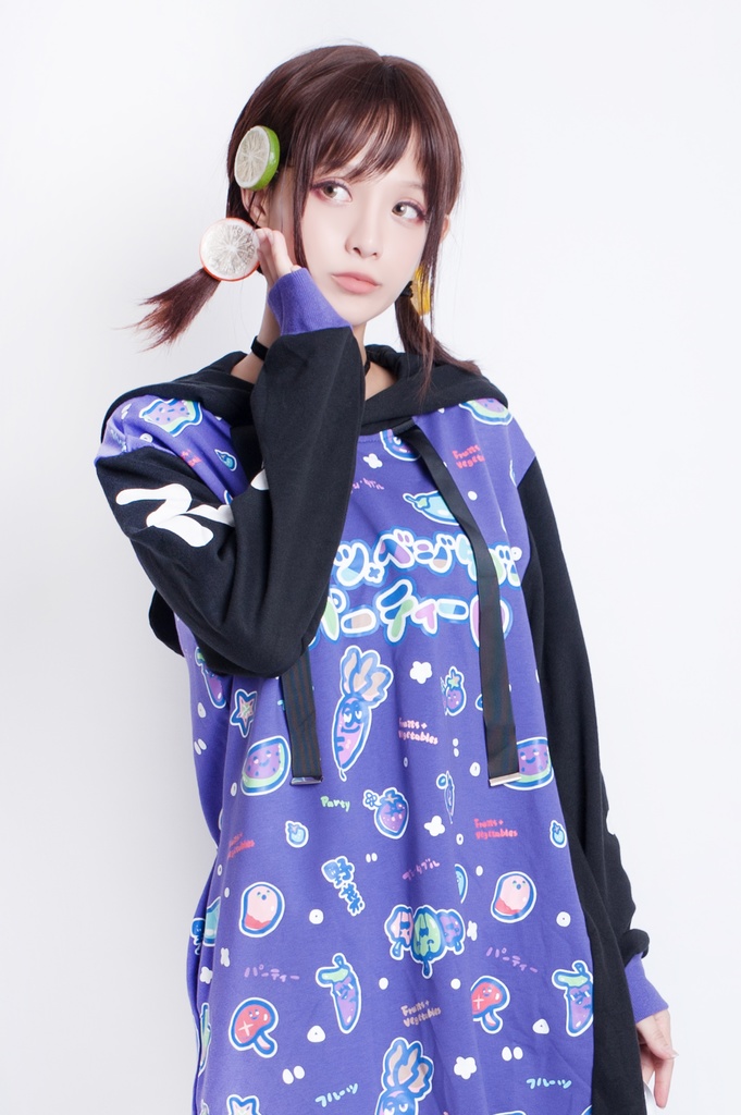 JillpunkオリジナルスタイルKERA フルーツベジたべるパーティー野菜熊熊耳マスコットプリントゆったり長袖パーカー メンズ レディーズ おしゃれ男女兼用ファッション秋葉系可愛い萌え