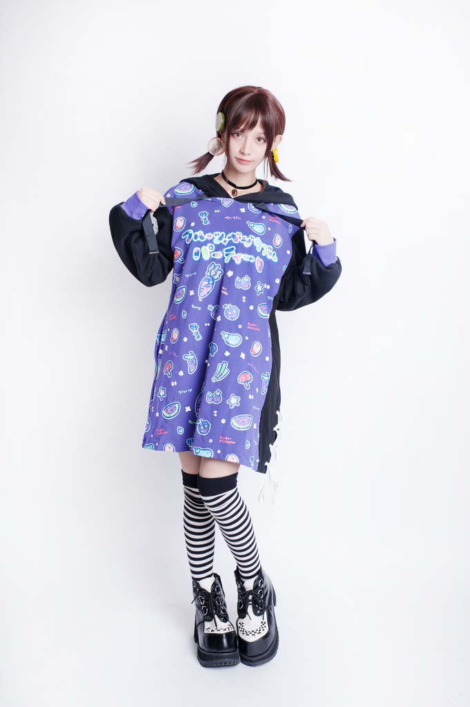 JillpunkオリジナルスタイルKERA フルーツベジたべるパーティー野菜熊熊耳マスコットプリントゆったり長袖パーカー メンズ レディーズ おしゃれ男女兼用ファッション秋葉系可愛い萌え