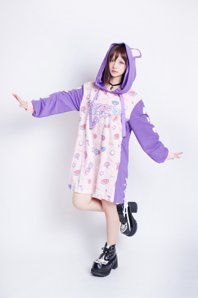 JillpunkオリジナルスタイルKERA フルーツベジたべるパーティー野菜熊熊耳マスコットプリントゆったり長袖パーカー メンズ レディーズ おしゃれ男女兼用ファッション秋葉系可愛い萌え