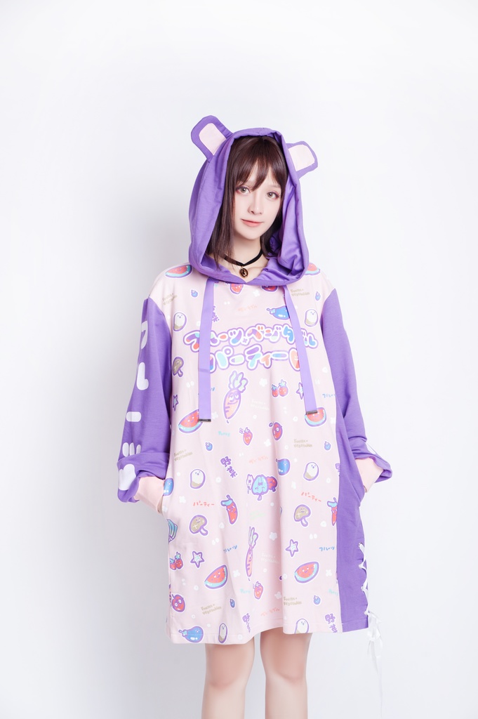 JillpunkオリジナルスタイルKERA フルーツベジたべるパーティー野菜熊熊耳マスコットプリントゆったり長袖パーカー メンズ レディーズ おしゃれ男女兼用ファッション秋葉系可愛い萌え