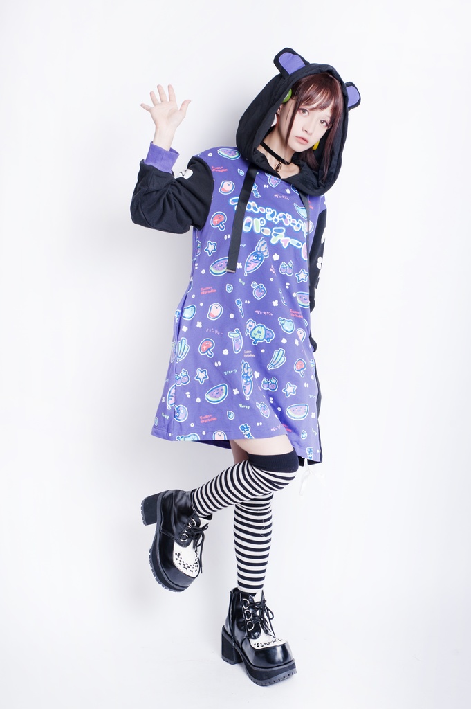 JillpunkオリジナルスタイルKERA フルーツベジたべるパーティー野菜熊熊耳マスコットプリントゆったり長袖パーカー メンズ レディーズ おしゃれ男女兼用ファッション秋葉系可愛い萌え