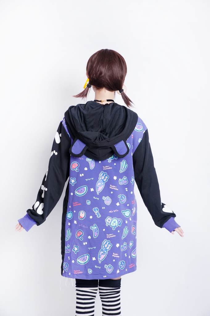 JillpunkオリジナルスタイルKERA フルーツベジたべるパーティー野菜熊熊耳マスコットプリントゆったり長袖パーカー メンズ レディーズ おしゃれ男女兼用ファッション秋葉系可愛い萌え