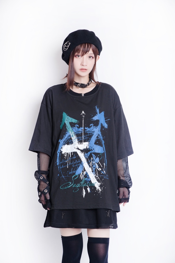 JillpunkオリジナルパンクKERA ケイローン光矢射手座ケンタウロス荒魂プリントゆったり半袖TシャツOversizeオーバーサイズ メンズ レディーズ おしゃれ男女兼用ファッション秋葉系カッコいい