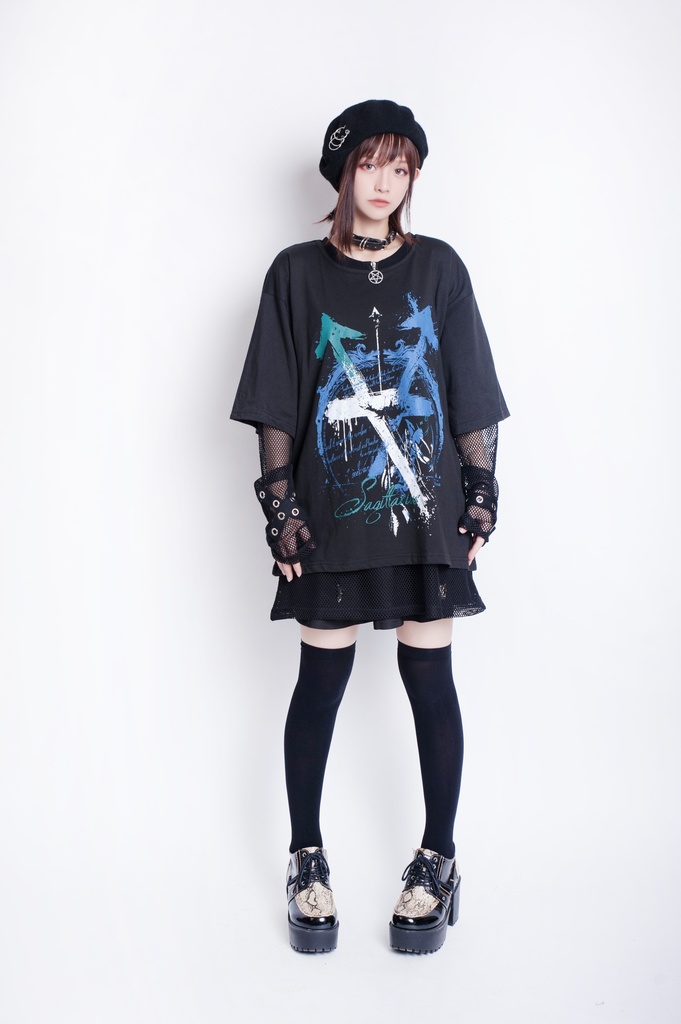 JillpunkオリジナルパンクKERA ケイローン光矢射手座ケンタウロス荒魂プリントゆったり半袖TシャツOversizeオーバーサイズ メンズ レディーズ おしゃれ男女兼用ファッション秋葉系カッコいい