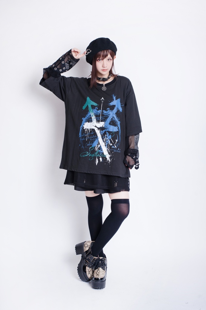 JillpunkオリジナルパンクKERA ケイローン光矢射手座ケンタウロス荒魂プリントゆったり半袖TシャツOversizeオーバーサイズ メンズ レディーズ おしゃれ男女兼用ファッション秋葉系カッコいい