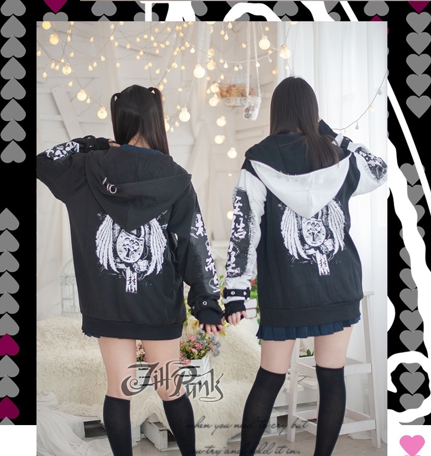 JillpunkオリジナルパンクKERA 天の楔地の鎖鍵チャーム飾りチェーンパーカージャケット メンズ レディー V系 おしゃれ大きいサイズ男女兼用ヒップホップ