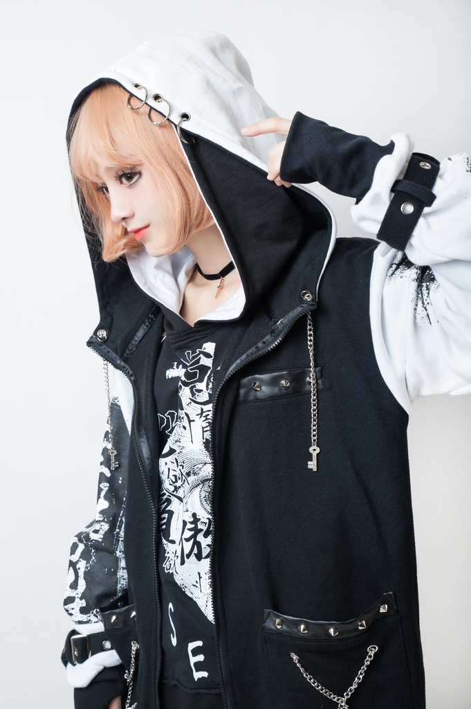 JillpunkオリジナルパンクKERA 天の楔地の鎖鍵チャーム飾りチェーンパーカージャケット メンズ レディー V系 おしゃれ大きいサイズ男女兼用ヒップホップ