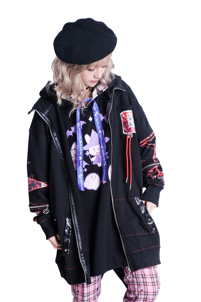 JillpunkオリジナルKERA ロック精神救急袋飾りチャックスタンドカラー長袖ゆったりジャケット パンクメンズ レディーズ おしゃれ男女兼用ファッション秋葉系カッコいい